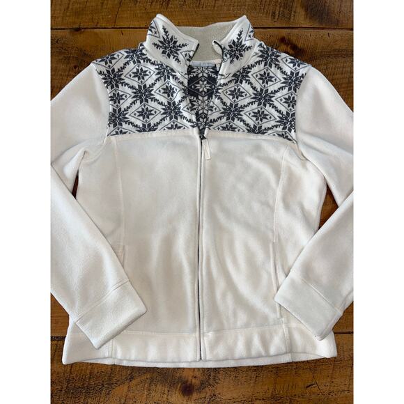 Womens LL Bean Nordic Fair Isle Fleece Full Zip Jacket Snowflakes Pockets M‎ - Picture 1 of 9